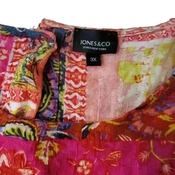 Jones New York Top Artsy Patchwork Print Flowy Boho Hi Low Blouse Womens 3X - Picture 5 of 16